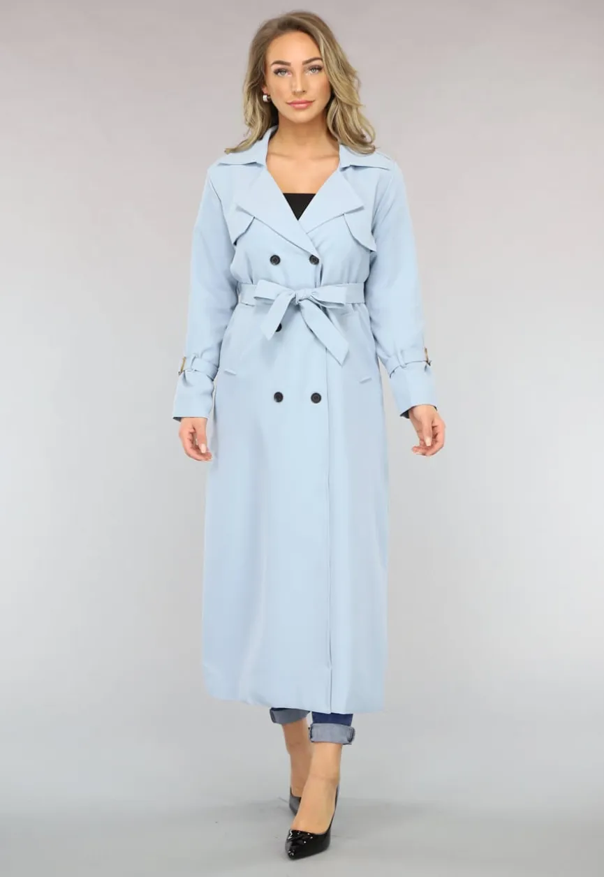 Lange Jas met Ceintuur in Babyblauw