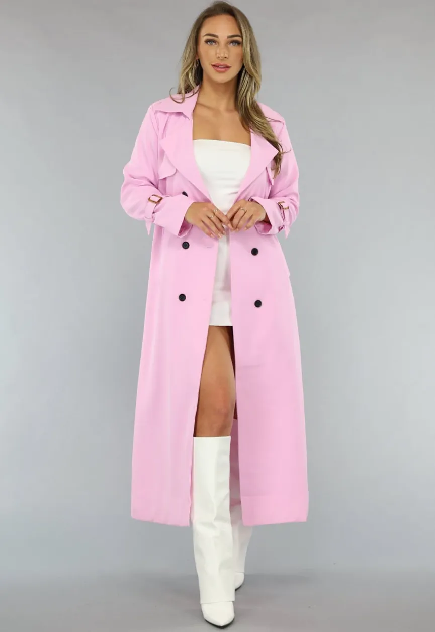 Lange Jas met Ceintuur in Babyroze