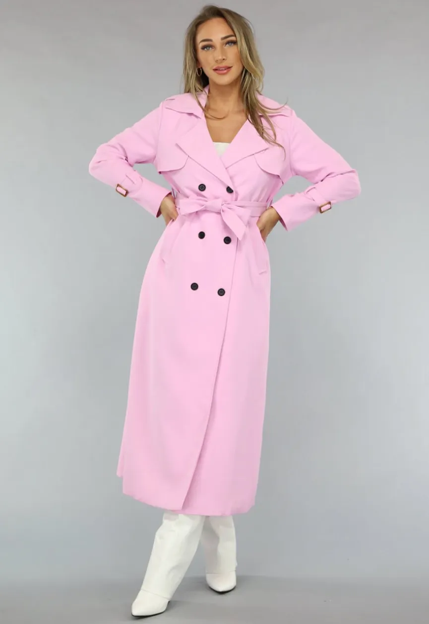 Lange Jas met Ceintuur in Babyroze