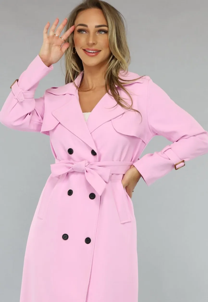 Lange Jas met Ceintuur in Babyroze
