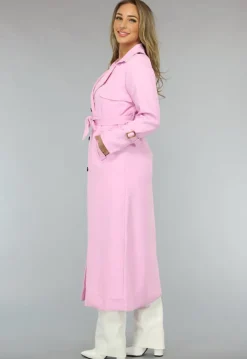 Lange Jas met Ceintuur in Babyroze