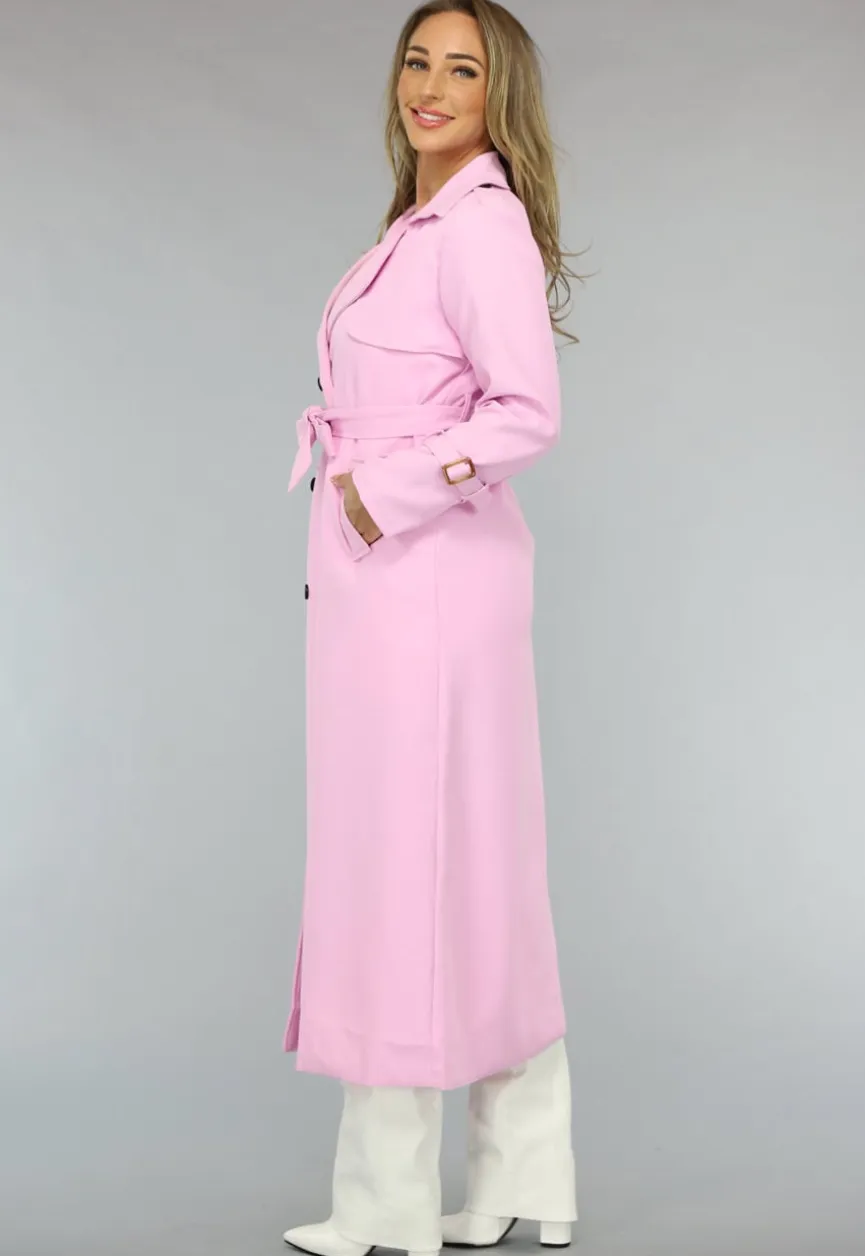 Lange Jas met Ceintuur in Babyroze
