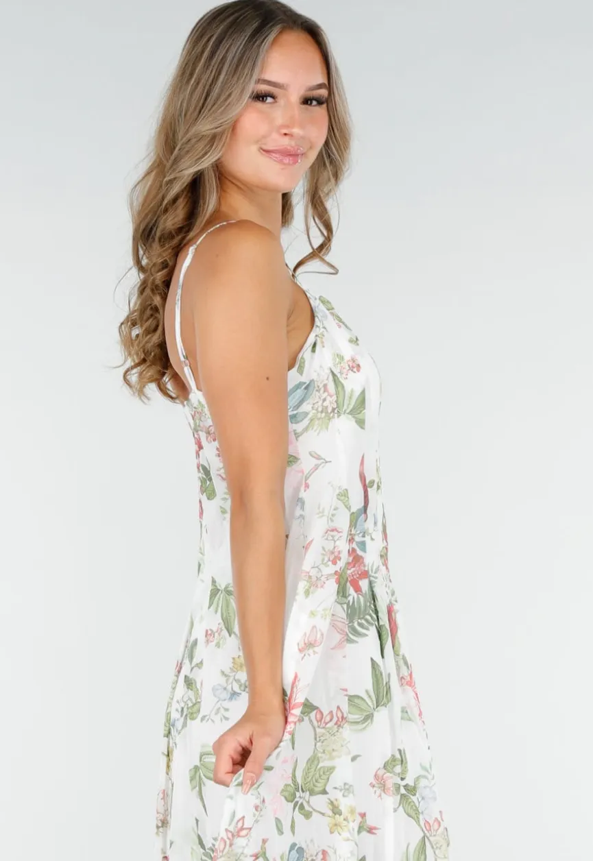 Lange Maxi Jurk met Bloemenprint en Spaghetti Bandjes