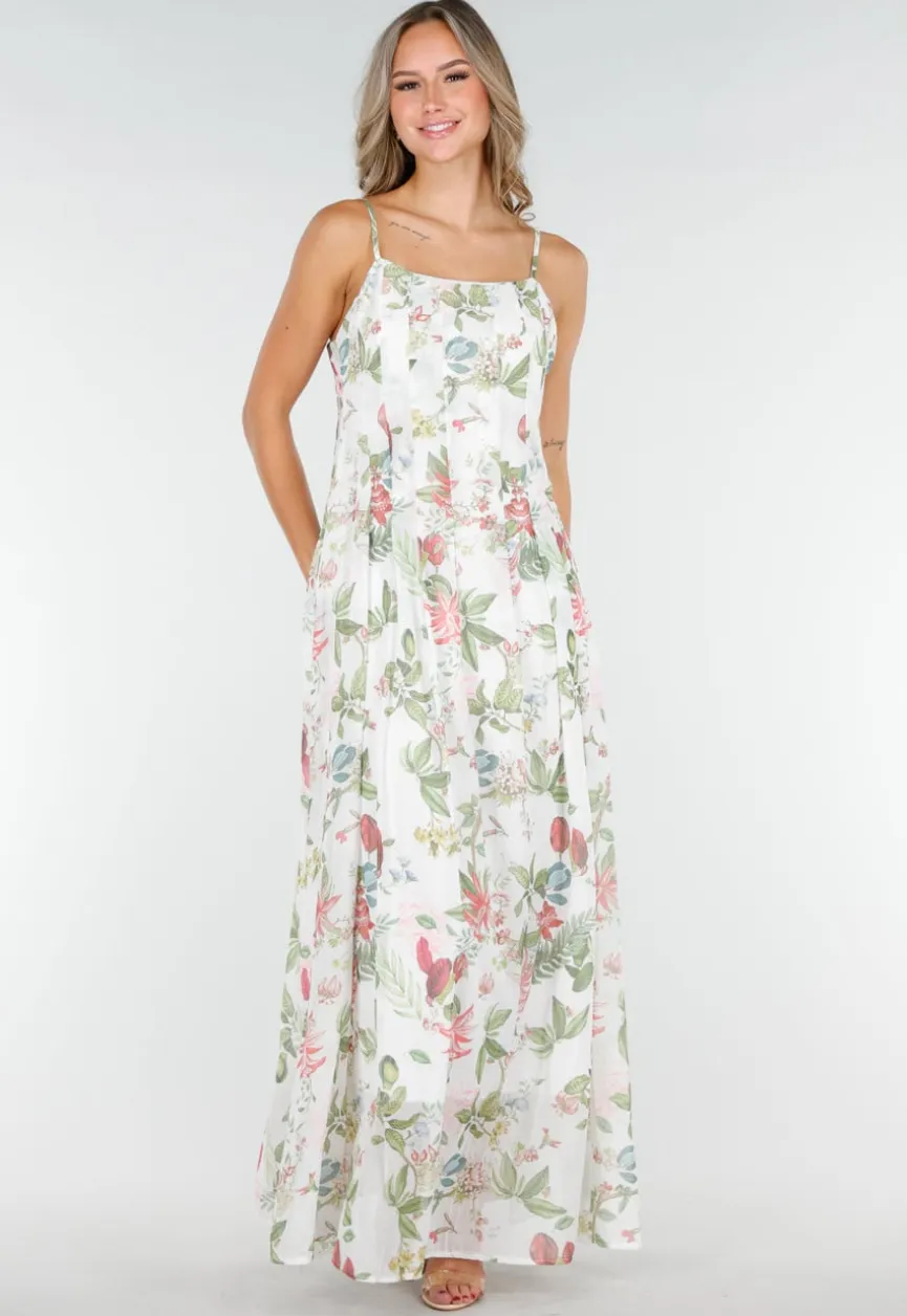 Lange Maxi Jurk met Bloemenprint en Spaghetti Bandjes