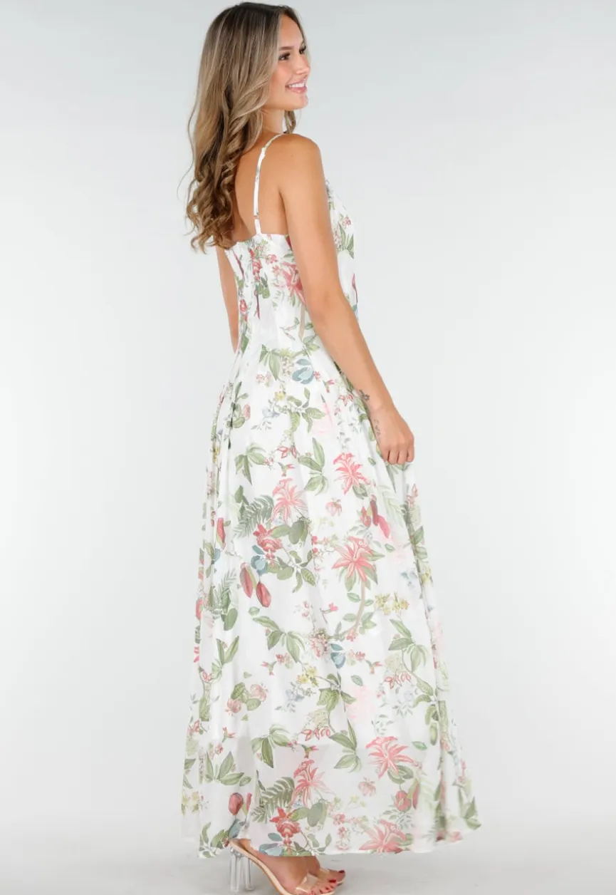 Lange Maxi Jurk met Bloemenprint en Spaghetti Bandjes