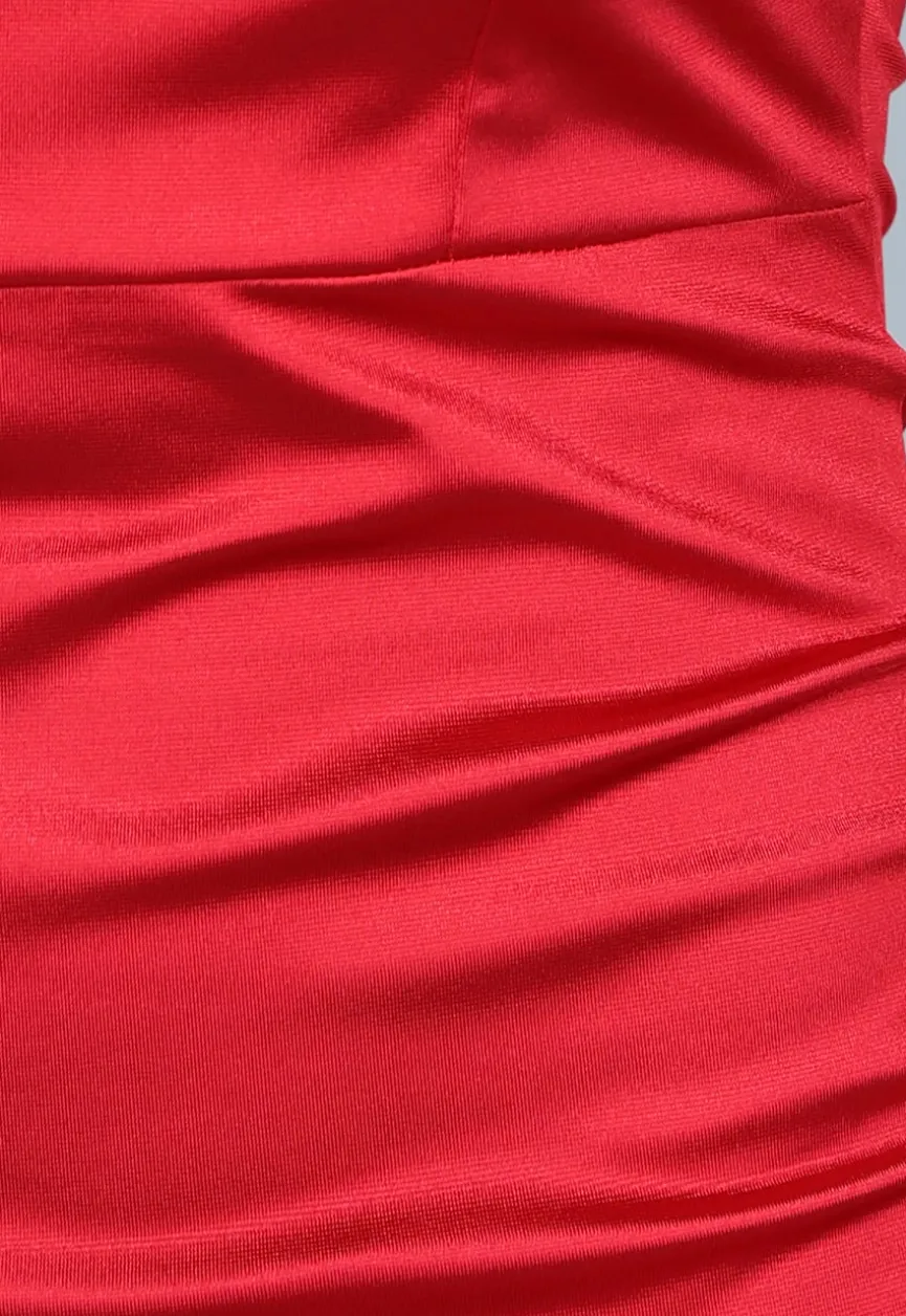 Lange Satijnen Rode Ruffle Jurk