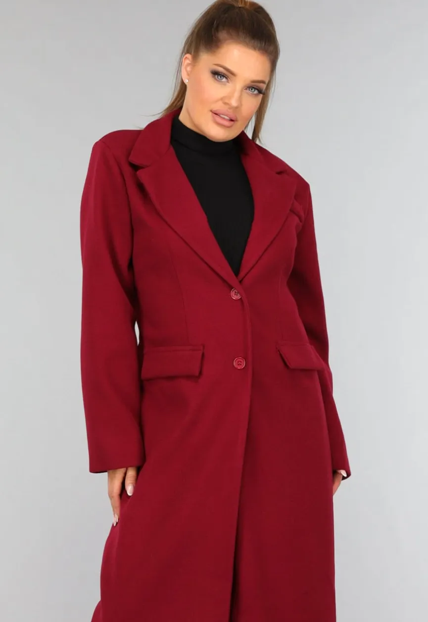 Lange Stoffen Burgundy Trenchcoat