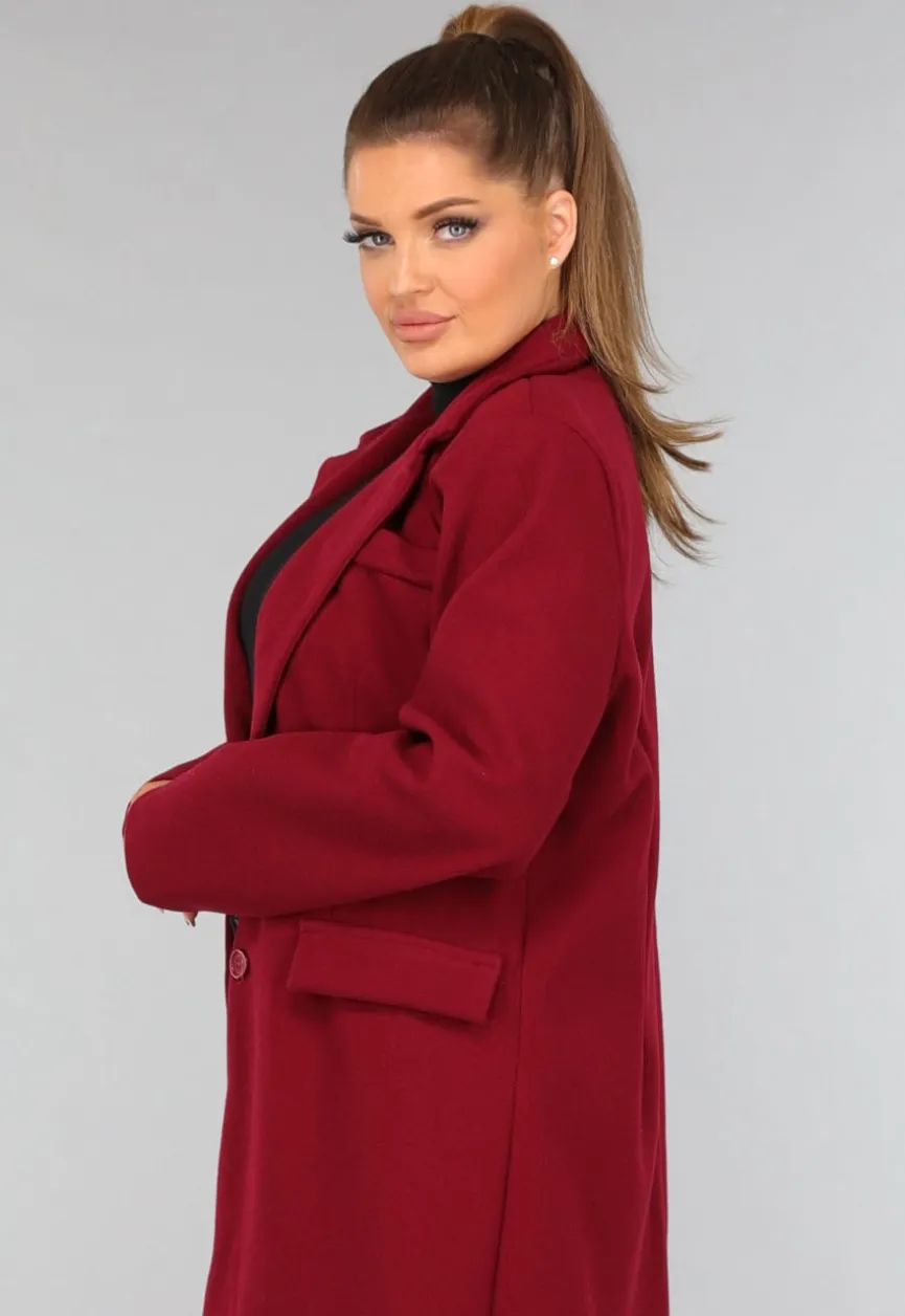 Lange Stoffen Burgundy Trenchcoat