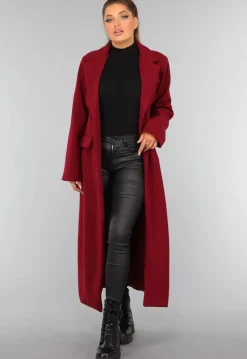 Lange Stoffen Burgundy Trenchcoat