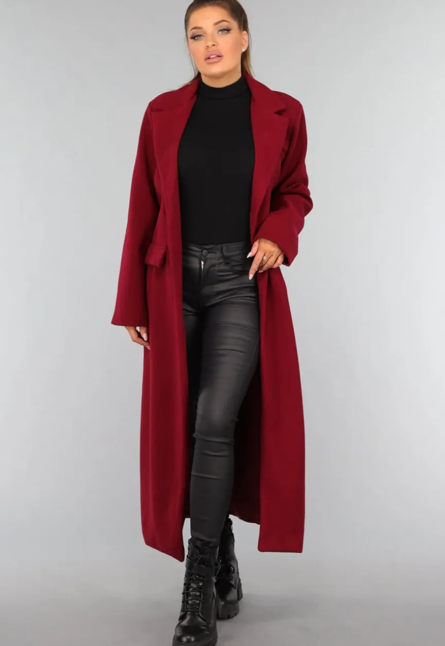 Lange Stoffen Burgundy Trenchcoat
