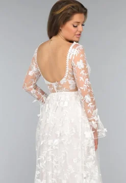 Lange Witte Bridal Jurk met Bloemen