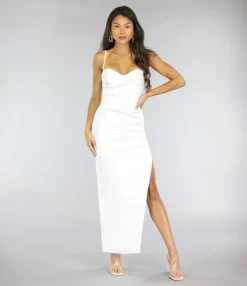 Lange Witte Satin Jurk met Split