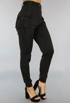 Lange Zwarte Aansluitende Cargo Broek