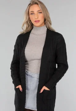 Lange Zwarte Cardigan met Zakken