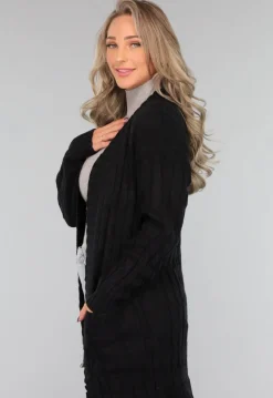 Lange Zwarte Cardigan met Zakken