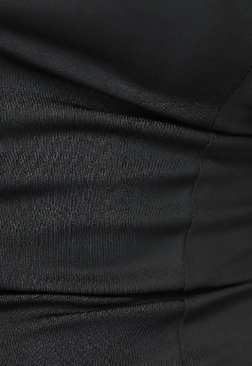 Lange Zwarte Galajurk met Split en Veterdetail