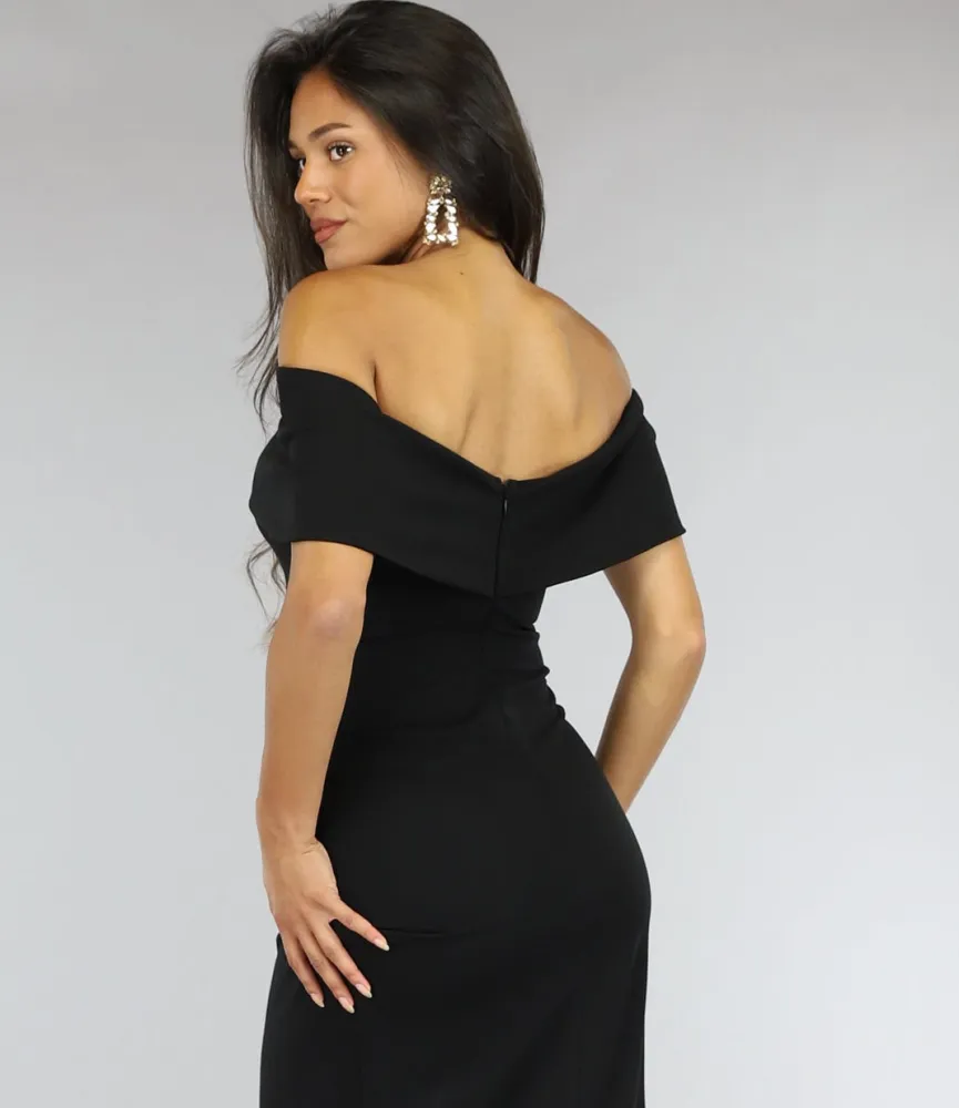 Lange Zwarte Off Shoulder Galajurk met Split