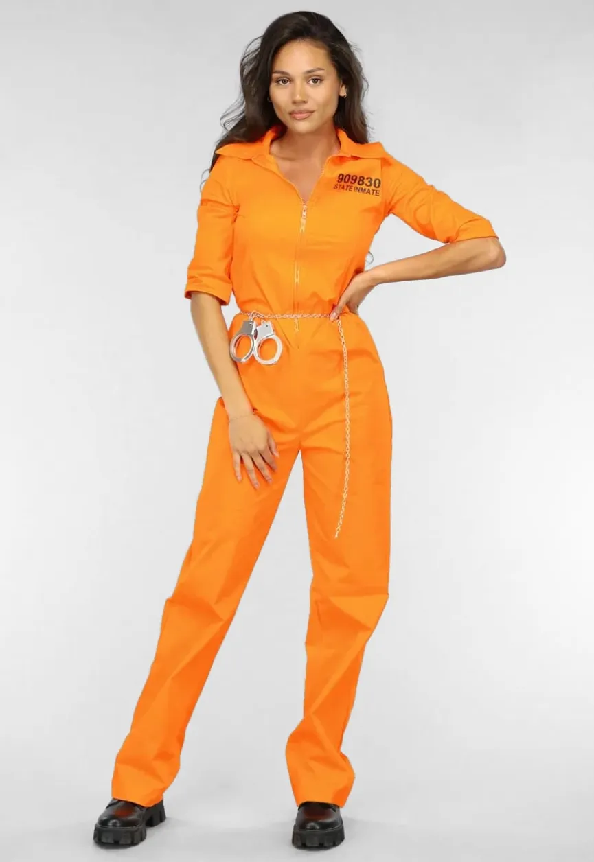 Lang Oranje Boevenjumpsuit met Handboeien