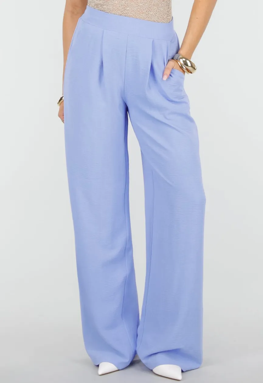 Lavendel Wide Leg Broek met Elastische Taille en Plooien