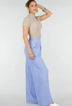 Lavendel Wide Leg Broek met Elastische Taille en Plooien