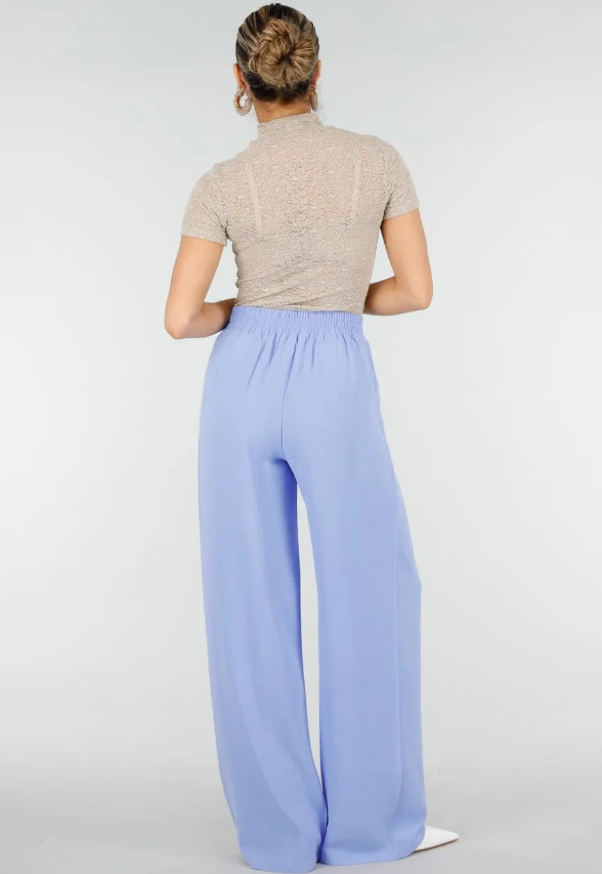 Lavendel Wide Leg Broek met Elastische Taille en Plooien