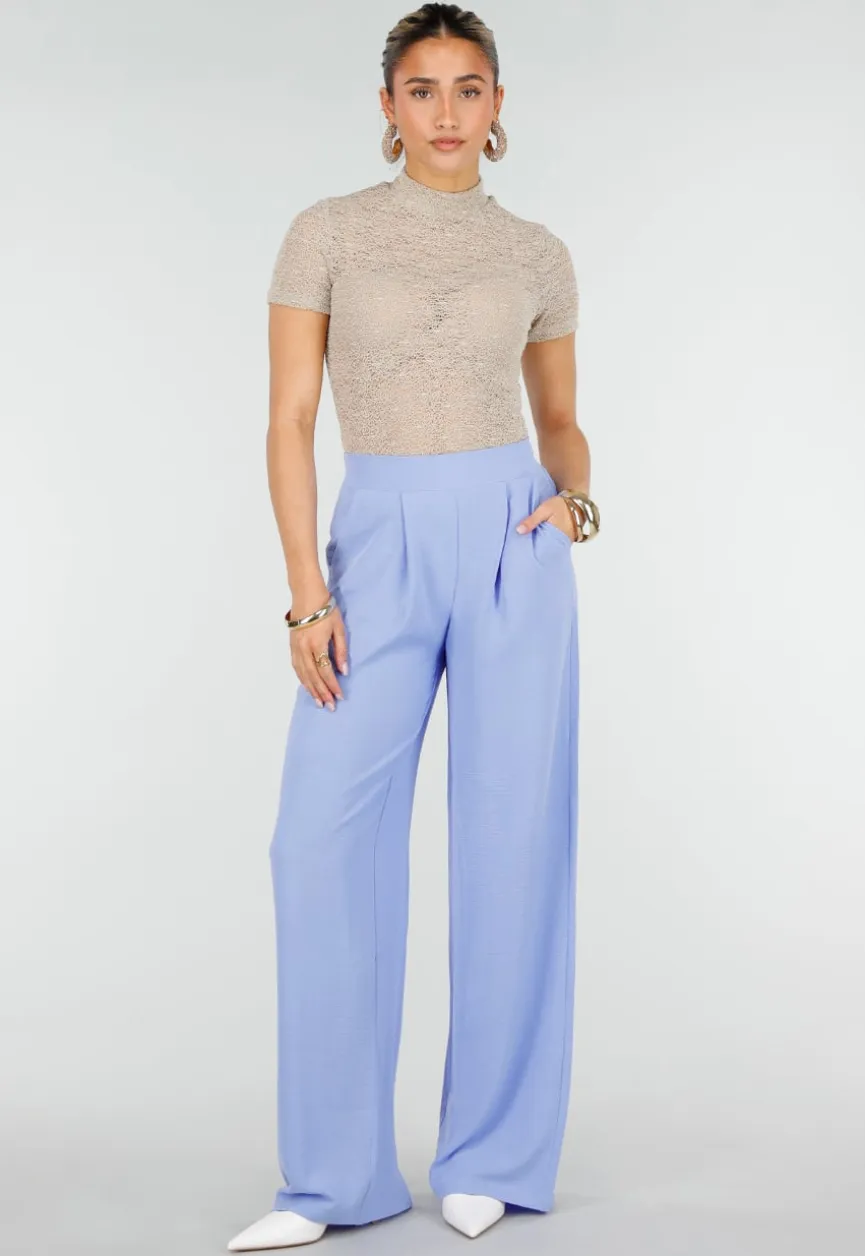 Lavendel Wide Leg Broek met Elastische Taille en Plooien