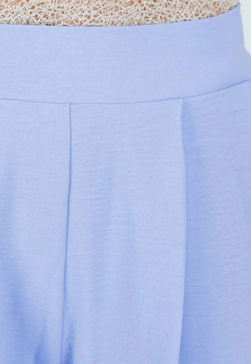 Lavendel Wide Leg Broek met Elastische Taille en Plooien