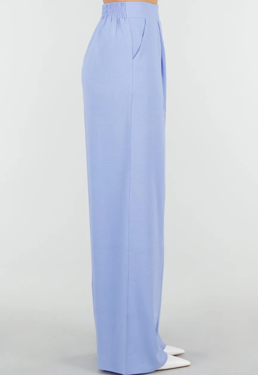 Lavendel Wide Leg Broek met Elastische Taille en Plooien