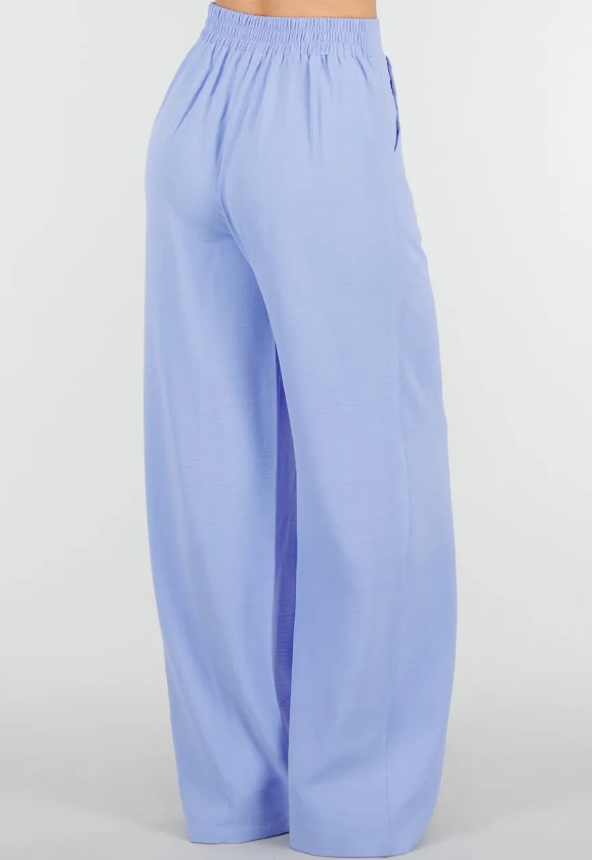 Lavendel Wide Leg Broek met Elastische Taille en Plooien
