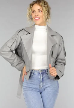Lederlook Biker Jasje in Grijs