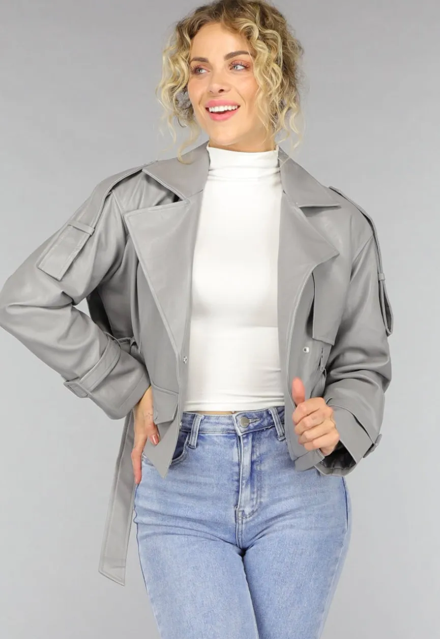 Lederlook Biker Jasje in Grijs