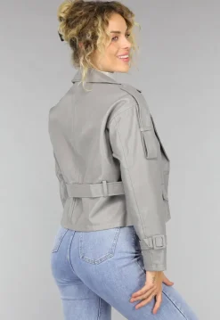 Lederlook Biker Jasje in Grijs