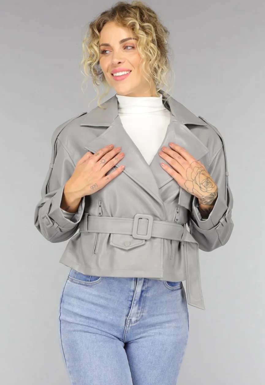 Lederlook Biker Jasje in Grijs