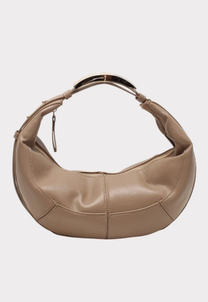 Lederlook Handtas met Gebogen Silhouet en Metalen Handvat