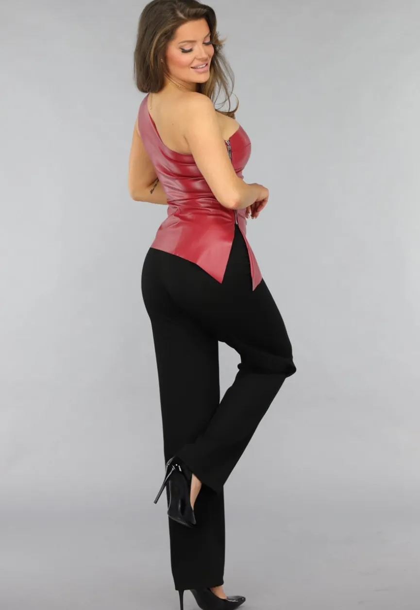Lederlook One Shoulder Top met Handschoenen