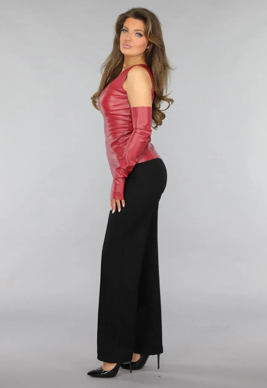 Lederlook One Shoulder Top met Handschoenen