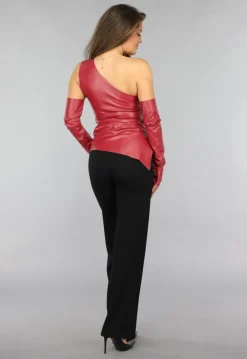 Lederlook One Shoulder Top met Handschoenen