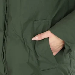 Legergroene Gevoerde Winterjas met Hoge Kraag