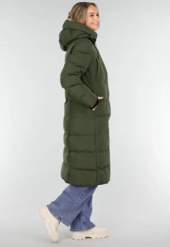 Legergroene Lange Pufferjas met Capuchon