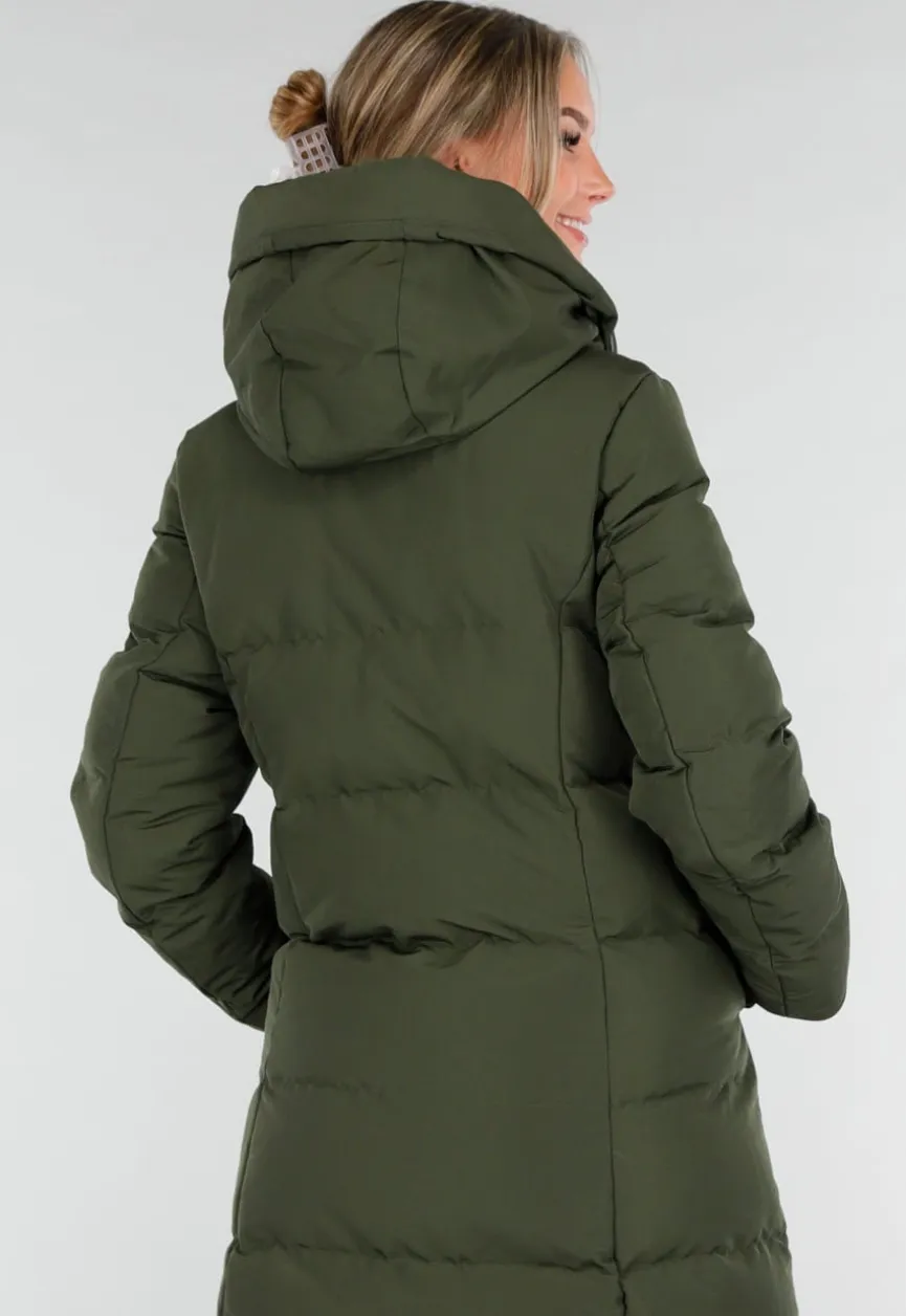 Legergroene Lange Pufferjas met Capuchon