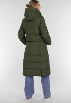 Legergroene Lange Pufferjas met Capuchon