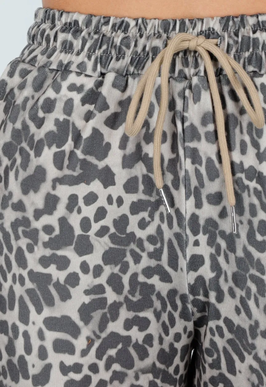 Leopard Print Broek met Rechte Pijp en Elastische Taille