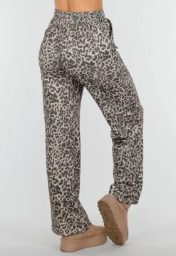 Leopard Print Broek met Rechte Pijp en Elastische Taille