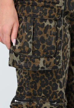 Leopard Print Denim Cargo Broek met Stretch en Zakken