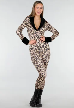 Leopard Print Jumpsuit met Bontkraag