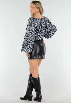 Leopard Print Lange Mouwen met Elastiek Blouse met Koordje