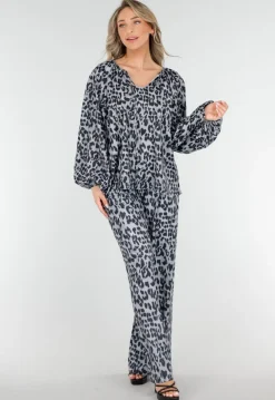 Leopard Print Lange Mouwen met Elastiek Blouse met Koordje
