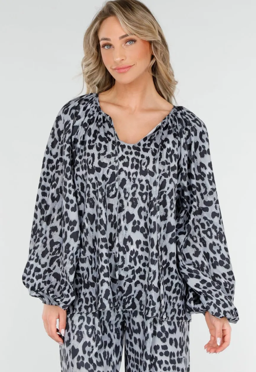 Leopard Print Lange Mouwen met Elastiek Blouse met Koordje