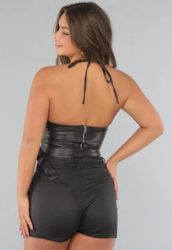 Leren Rave top met Gespdetails