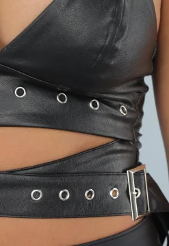 Leren Rave top met Gespdetails